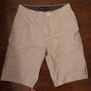 Oneill Size 28 white with lite grey stripe shorts